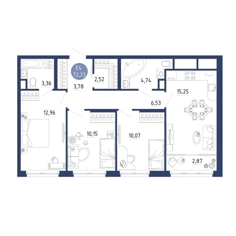 Купить трехкомнатную квартиру на улице проезд Бульвар Оптимистов в Рязанской области. Вариант № 102283, 0, площадь -  квм, цена 8232053 рублей
