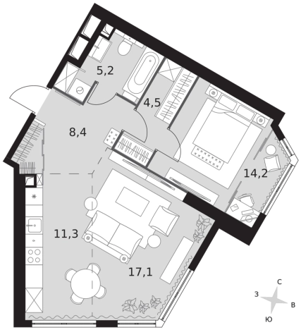 . Вариант № 186970, 0, площадь - 60.7 квм, цена 37973920 рублей