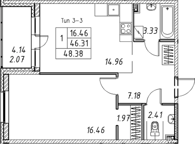 Купить однокомнатную квартиру в Ленинградской области. Вариант № 7830393, 0, площадь -  квм, цена 8534232 рублей