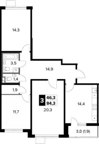 Купить трехкомнатную квартиру в Микрорайоне жилой Сапроново, деревня Сапроново в Московской области. Вариант № 107375, 0, площадь - квм, цена 16902824 рублей