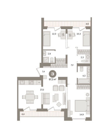 . Вариант № 8538352, 0, площадь - 97.34 квм, цена 16770000 рублей
