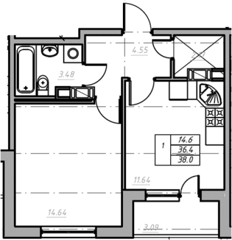 Купить однокомнатную квартиру на улице Евграфова в Всеволожске. Вариант № 6260090, 0, площадь -  квм, цена 5588000 рублей