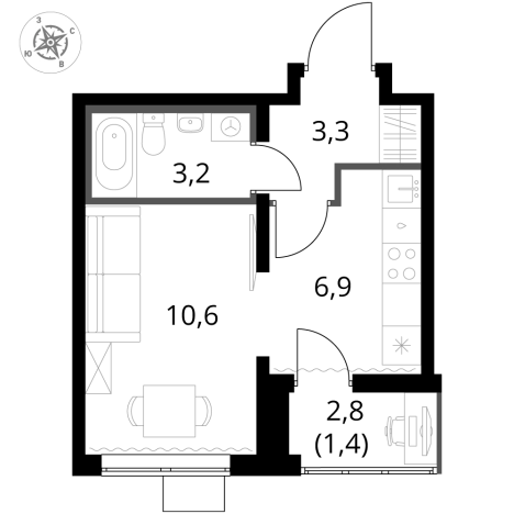 . Вариант № 9802181, 0, площадь - 25.4 квм, цена 10330180 рублей