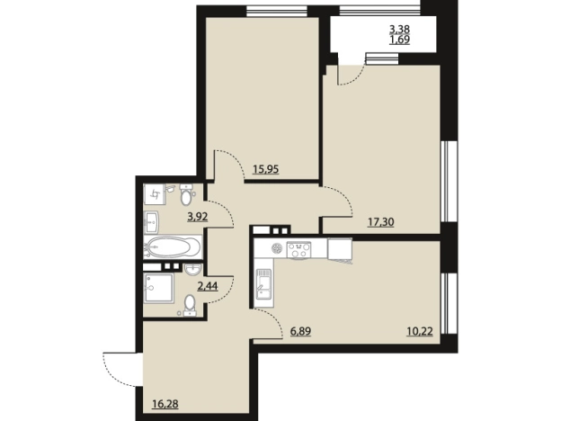 Купить двухкомнатную квартиру в ЖК Бунин в Воронеже. Вариант № 120800, 0, площадь -  квм, цена 10671456 рублей