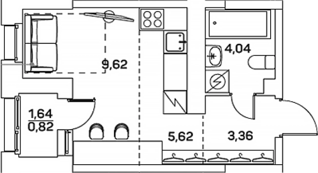 . Вариант № 3572631, 0, площадь - 22.64 квм, цена 10203247 рублей