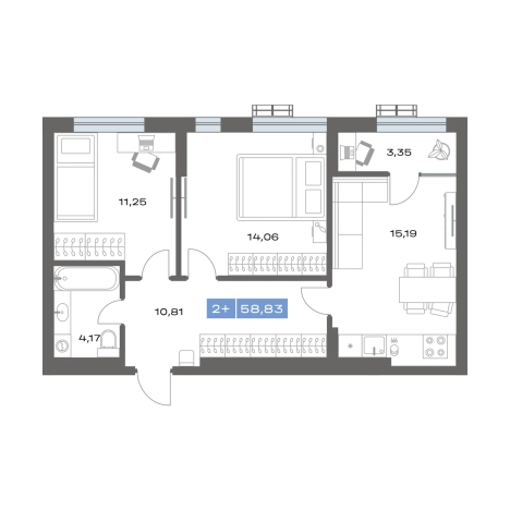 Купить двухкомнатную квартиру в новостройках в ЖК "Ритм" в Тобольске. Вариант № 91684, 0, площадь -  квм, цена 6850000 рублей