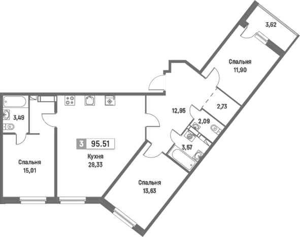 Купить четырехкомнатную квартиру в Мурине. Вариант № 8064942, 0, площадь -  квм, цена 17614084 рублей