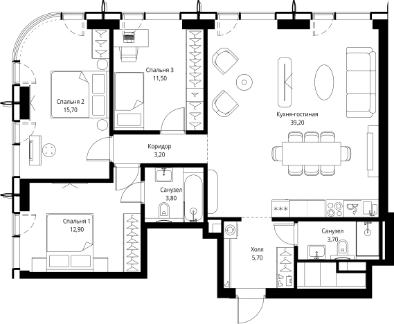 Купить трехкомнатную квартиру на вторичке в ЖК City Bay в Москве. Вариант № 161499, 0, площадь -  квм, цена 35111660 рублей