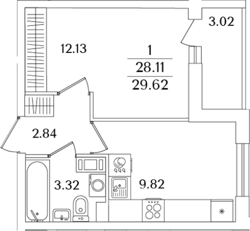 . Вариант № 6712930, 0, площадь - 28.11 квм, цена 10280580 рублей