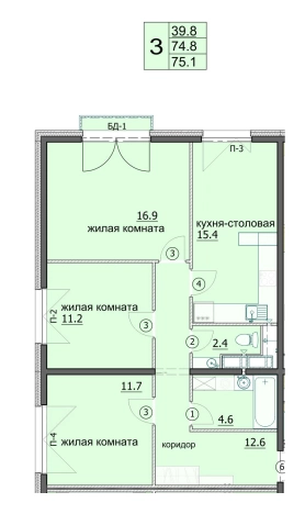 Купить трехкомнатную квартиру в новостройках в Микрорайоне Дальнее Арбеково, жилой район Арбеково в Пензенской области. Вариант № 69109, 0, площадь - квм, цена 7134500 рублей