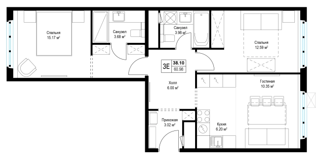Купить двухкомнатную квартиру у метро Домодедовская в Видном. Вариант № 85642, 0, площадь -  квм, цена 14715295 рублей