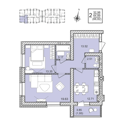 . Вариант № 130698, 0, площадь - 66.02 квм, цена 7684300 рублей