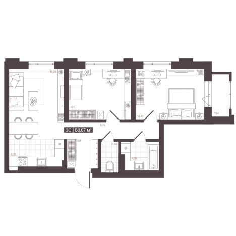Купить квартиру в новостройках в районе Центральный в Кемерове. Вариант № 171030, 0, площадь -  квм, цена 10445120 рублей