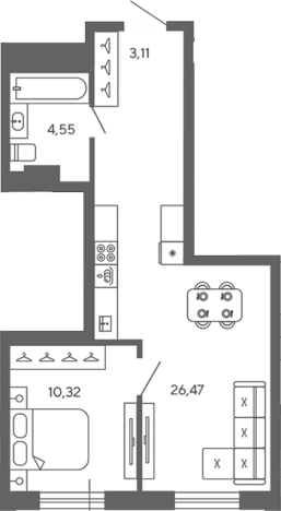 . Вариант № 7827947, 0, площадь - 46.82 квм, цена 7350740 рублей