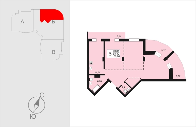Купить трехкомнатную квартиру в ЖК Отражение в Владимире. Вариант № 74024, 0, площадь -  квм, цена 12420540 рублей