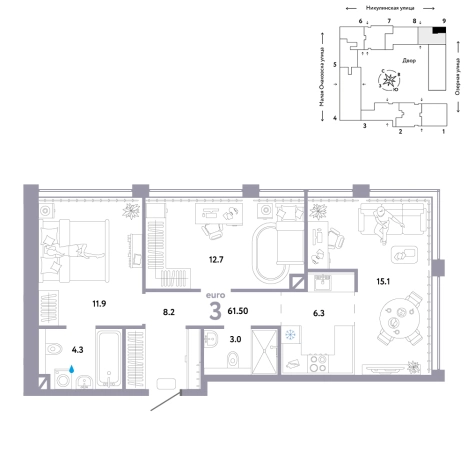 Купить трехкомнатную квартиру в районе Очаково-Матвеевское в Москве. Вариант № 10382407, 0, площадь -  квм, цена 40490000 рублей