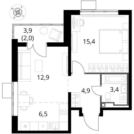 . Вариант № 9949395, 0, площадь - 45.1 квм, цена 16082660 рублей
