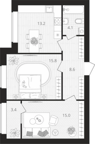 Купить двухкомнатную квартиру в ЖК Жилой комплекс "Кантри" в Пензенской области. Вариант № 119992, 0, площадь -  квм, цена 5469100 рублей