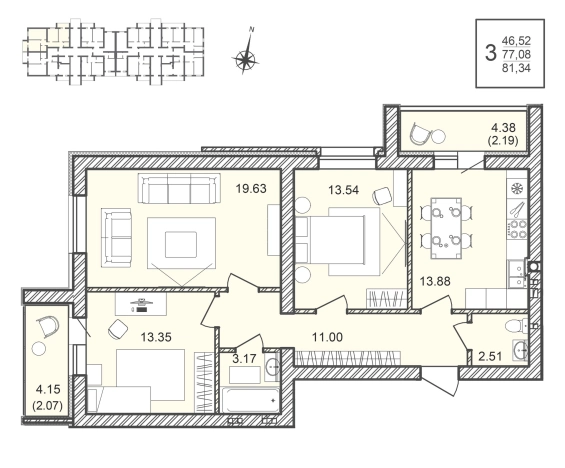 . Вариант № 1165483, 0, площадь - 81.34 квм, цена 8540700 рублей