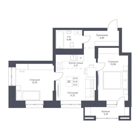 Купить трехкомнатную квартиру в ЖК Актив (Новосибирск) в Новосибирске. Вариант № 10031146, 0, площадь -  квм, цена 11494000 рублей