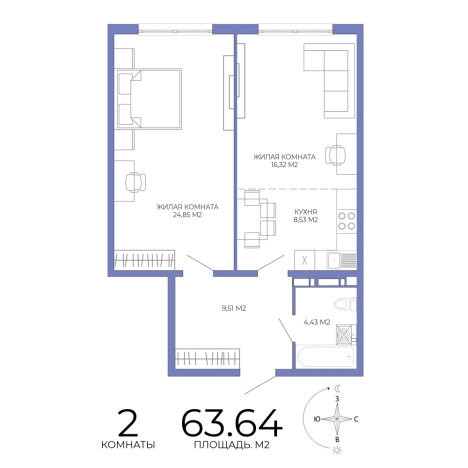 Купить двухкомнатную квартиру на улице Побочинская в Пензе. Вариант № 126896, 0, площадь - квм, цена 5536680 рублей