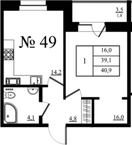 Купить однокомнатную квартиру в новостройках в Гатчине. Вариант № 7259916, 0, площадь -  квм, цена 6925474 рублей