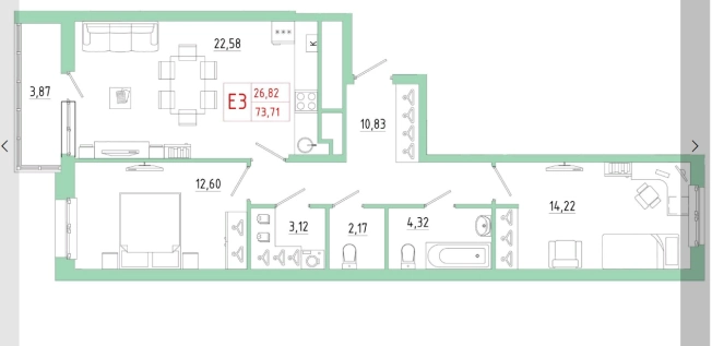 Купить квартиру в новостройках в ЖК Смарт -квартал на Карпова в Туле. Вариант № 71358, 0, площадь -  квм, цена 7368789 рублей