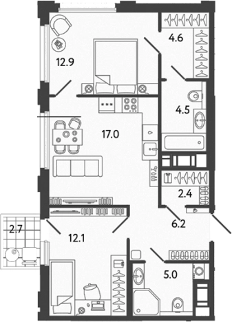Купить трехкомнатную квартиру в районе Невский в Санкт-Петербурге. Вариант № 6251875, 0, площадь -  квм, цена 20454290 рублей