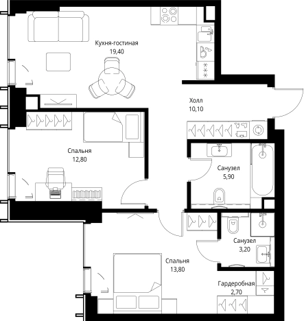 Купить двухкомнатную квартиру на улице Верейская в Москве. Вариант № 10380940, 0, площадь - квм, цена 34764800 рублей
