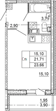 . Вариант № 7603449, 0, площадь - 21.71 квм, цена 3712300 рублей