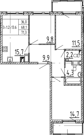 . Вариант № 4037930, 0, площадь - 68.1 квм, цена 15048705 рублей