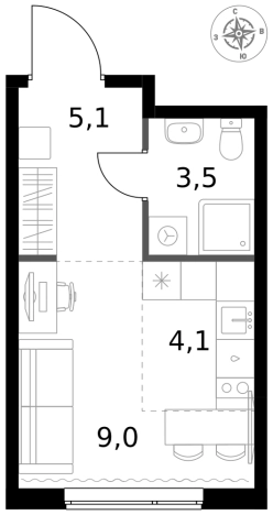 . Вариант № 9715060, 0, площадь - 21.7 квм, цена 14656180 рублей