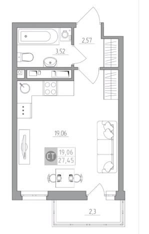 Купить Студию в Тульской области. Вариант № 78077, 0, площадь -  квм, цена 3073577 рублей