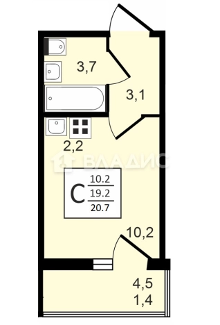 Купить Студию в районе Коминтерновский в Воронеже. Вариант № 121771, 0, площадь -  квм, цена 3437924 рублей