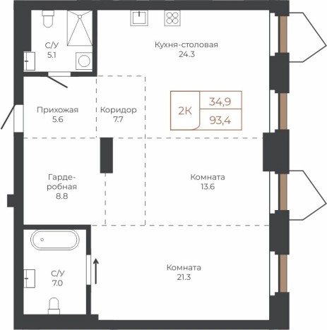 . Вариант № 6841094, 0, площадь - 93.1 квм, цена 22556268 рублей