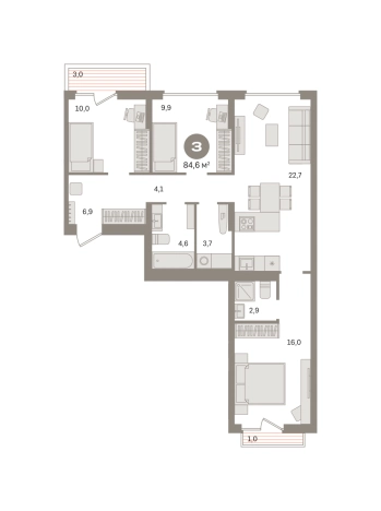 Купить трехкомнатную квартиру у метро Домодедовская в Видном. Вариант № 8587600, 0, площадь -  квм, цена 13980000 рублей