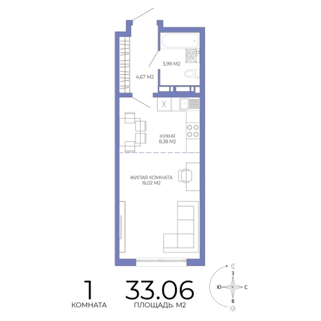 Купить однокомнатную квартиру на улице Побочинская в Пензе. Вариант № 129093, 0, площадь -  квм, цена 3041520 рублей