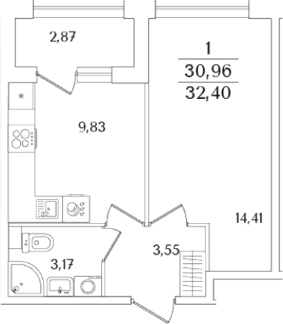 Купить однокомнатную квартиру в новостройках у метро Выборгская в Санкт-Петербурге. Вариант № 6233186, 0, площадь -  квм, цена 11327342 рублей