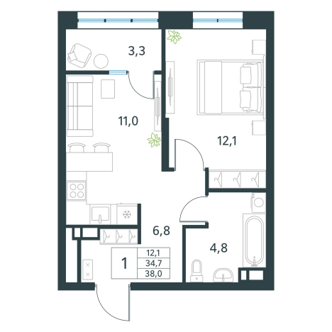 Купить однокомнатную квартиру в ЖК мкр. Хороший в Чите. Вариант № 138041, 0, площадь -  квм, цена 6007800 рублей