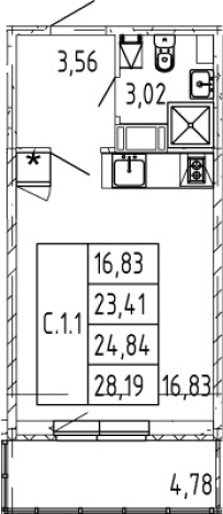 Купить Студию в Мурине. Вариант № 74449, 0, площадь -  квм, цена 4578888 рублей