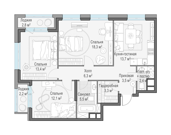 . Вариант № 109968, 0, площадь - 80.9 квм, цена 22940000 рублей