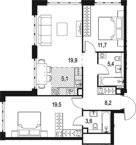 Купить трехкомнатную квартиру в районе Печатники в Москве. Вариант № 133796, 0, площадь -  квм, цена 23695779 рублей