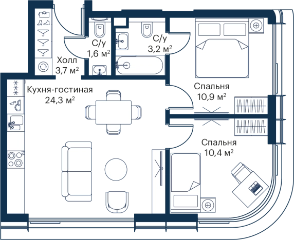 Купить двухкомнатную квартиру в ЖК City Bay в Москве. Вариант № 4847851, 0, площадь -  квм, цена 29354248 рублей