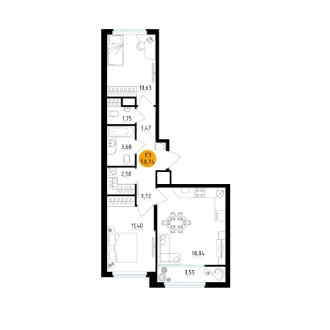 Купить двухкомнатную квартиру в Микрорайоне 3-й, Московский район в Рязани. Вариант № 155127, 0, площадь -  квм, цена 7575698 рублей