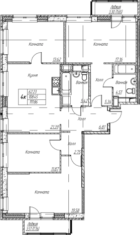Купить четырехкомнатную квартиру у метро Беговая в Санкт-Петербурге. Вариант № 7835138, 0, площадь -  квм, цена 21947362 рублей