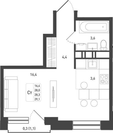 Купить Студию в Микрорайоне Климовск, Подольск в Подольске. Вариант № 105273, 0, площадь -  квм, цена 7333460 рублей