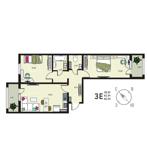 Купить квартиру в ЖК Зеленый Квартал Бабяково в Воронежской области. Вариант № 155062, 0, площадь -  квм, цена 6567660 рублей