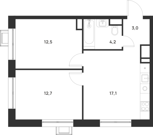 . Вариант № 10013359, 0, площадь - 49.5 квм, цена 15404600 рублей