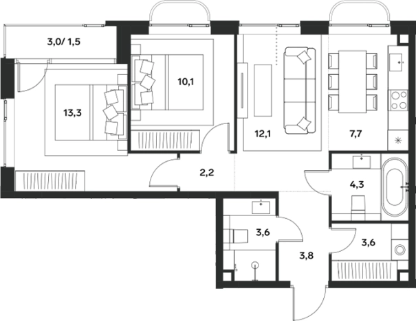 Купить трехкомнатную квартиру у метро Спартак в Москве. Вариант № 121884, 0, площадь -  квм, цена 26994800 рублей