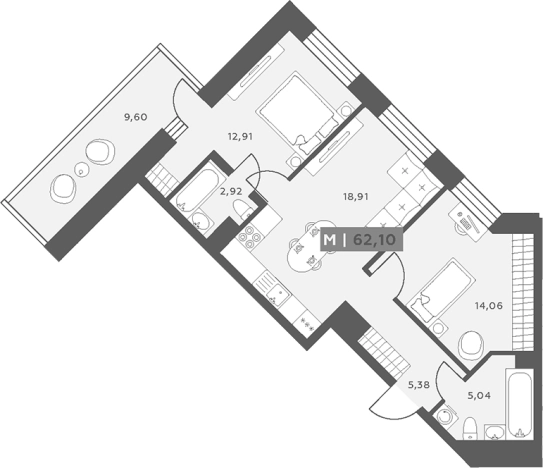 . Вариант № 6217558, 0, площадь - 60.51 квм, цена 10832524 рублей